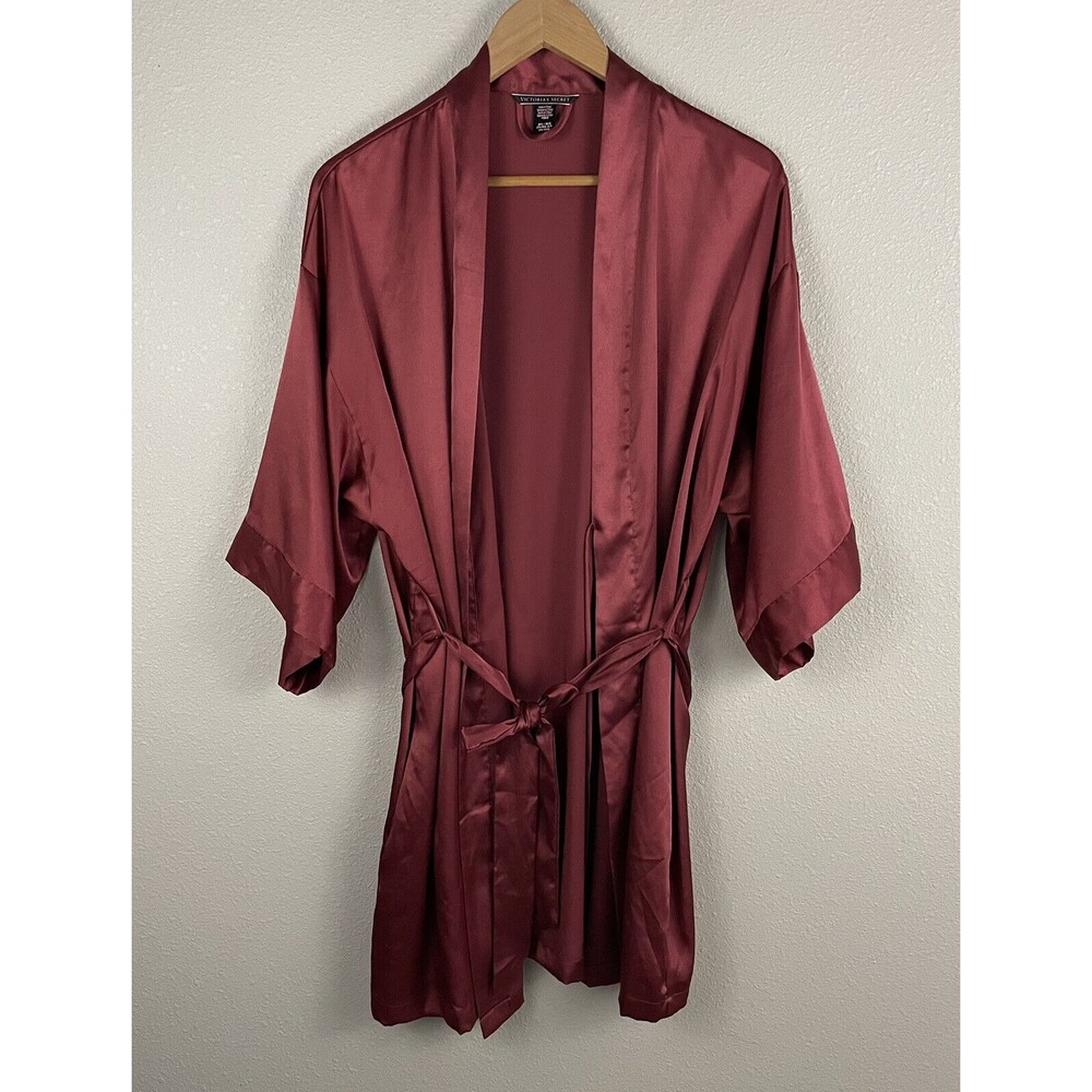 Victorias Secret M/L Burgundy Tie Waist Satin Robe